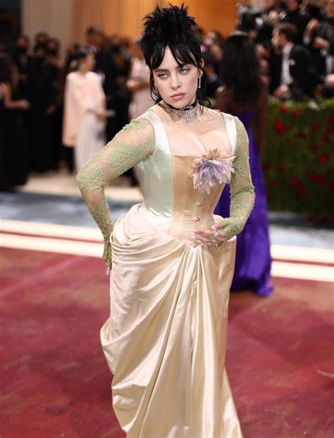 billie eilish clevage|Met Gala 2022: Billie Eilish shows off cleavage in silk corset gown